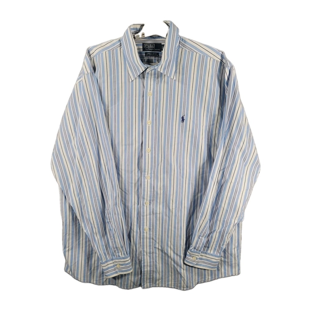 Polo Ralph Lauren Lowell Sport Shirt Mens XL Blue White Striped Two-Ply Cotton